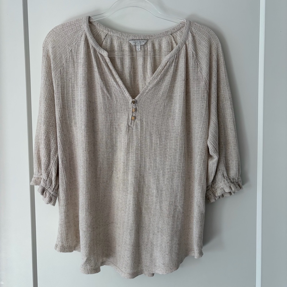 Lucky Brand Waffle Knit Henley Blouse Top - Picture 11 of 12